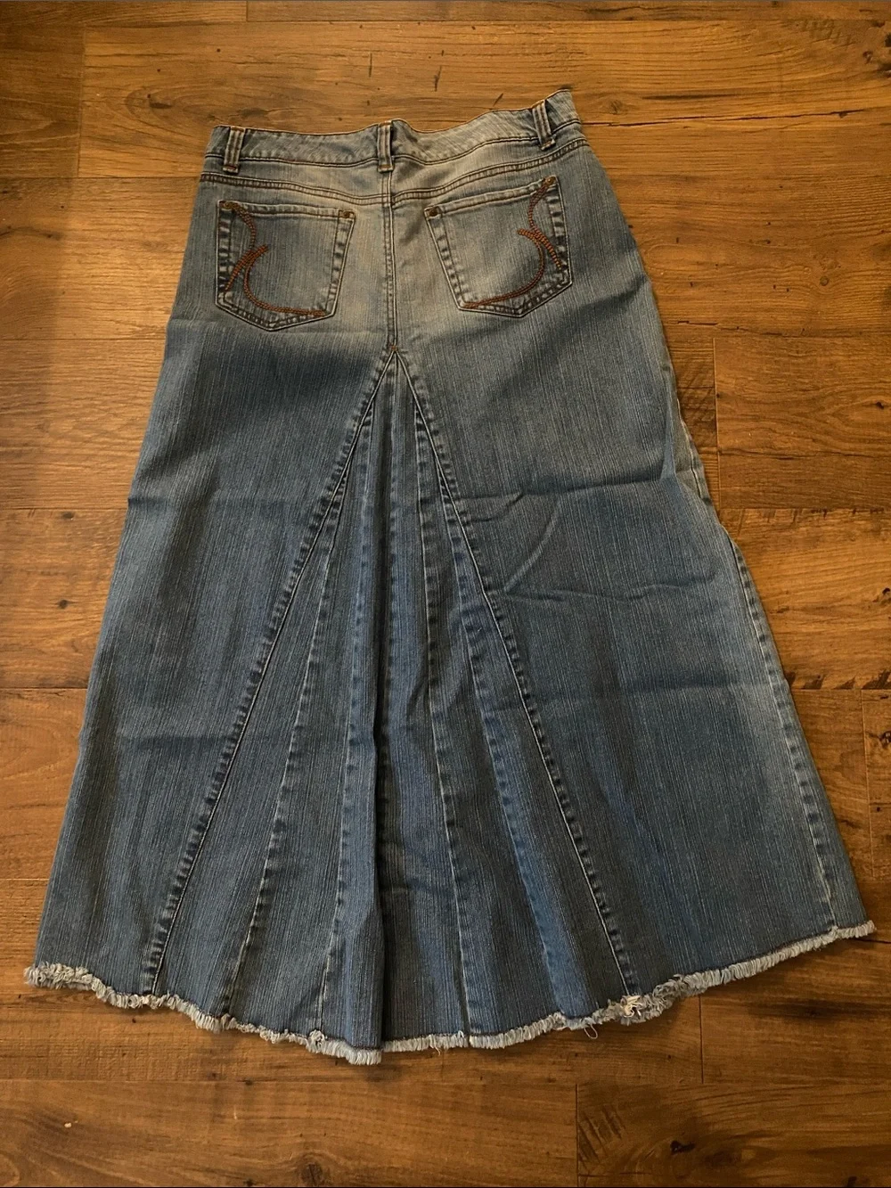 Denim Panel Jeanstar Maxi Skirt in Light Blue